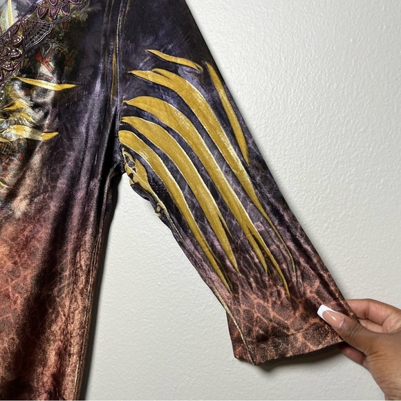 One World Women Top 2X Sublimation Boho Velvet Studded Art Fairy Grunge - Picture 4 of 10